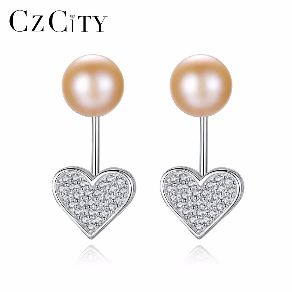 CZCITY любящее сердце Форма CZ Ювелирные серьги 925 стерлингового серебра запчасти из