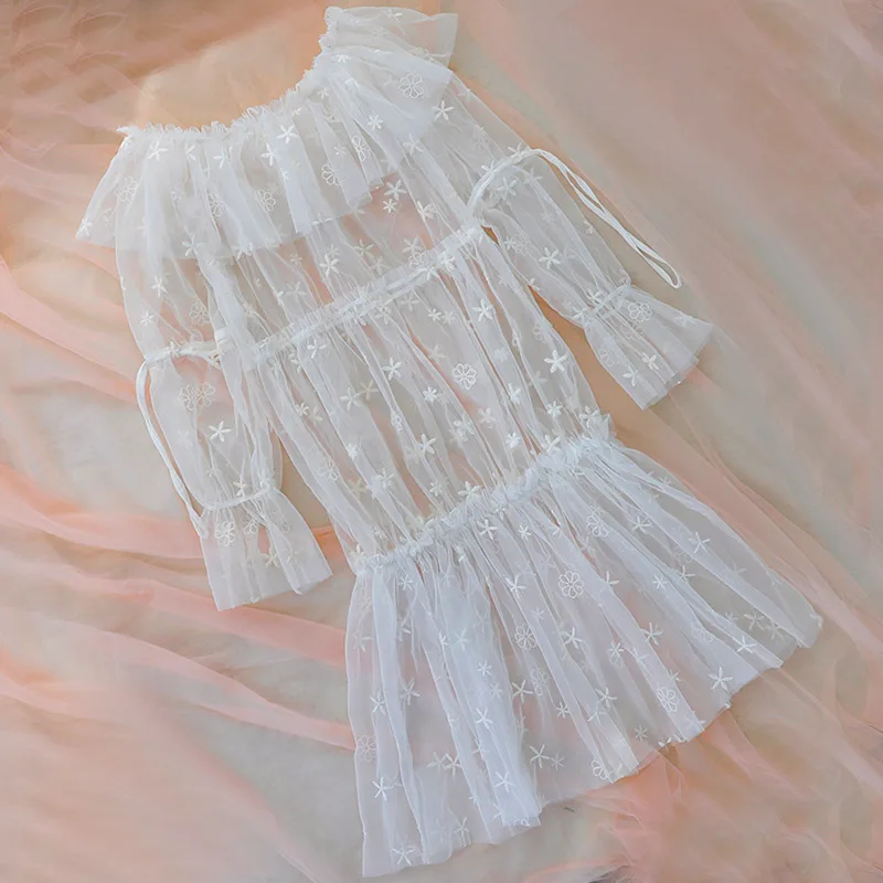 Sexy erotic lingerie womans perspective print pajamas cute loose nightdress suit with T pants