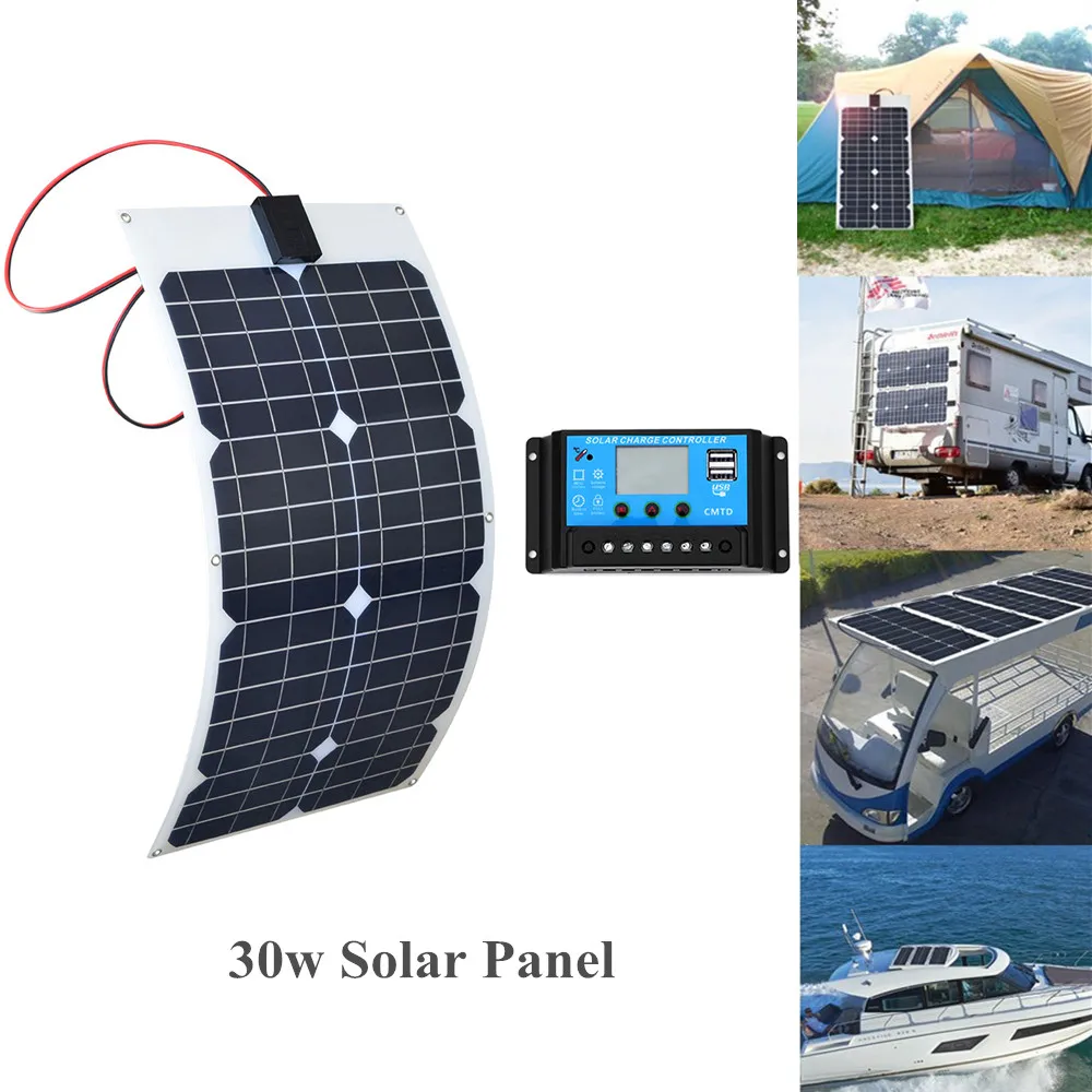 Гибкая солнечная панель монокристаллическая 30 Вт 18 в солнечные панели с 12v24V 10A USB