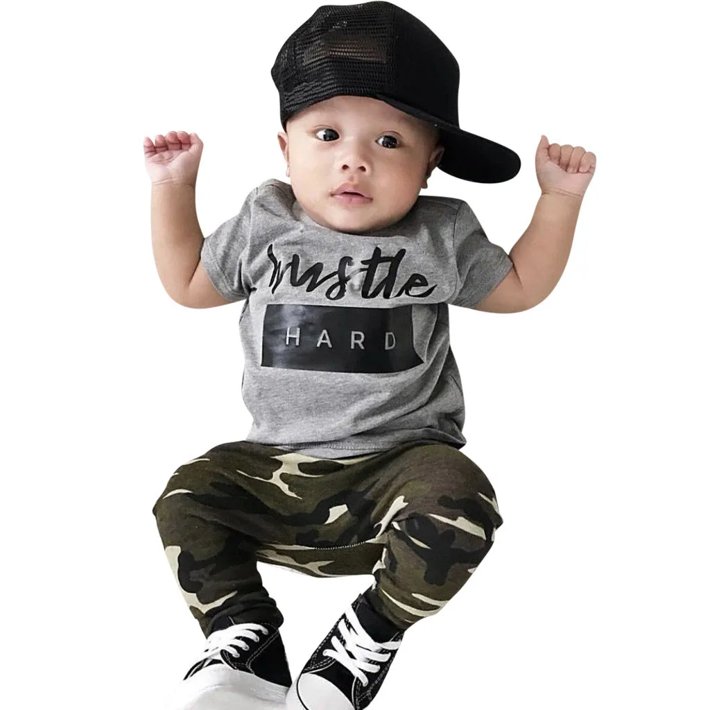 Комплект одежды для маленьких мальчиков футболка новорожденных камуфляжные