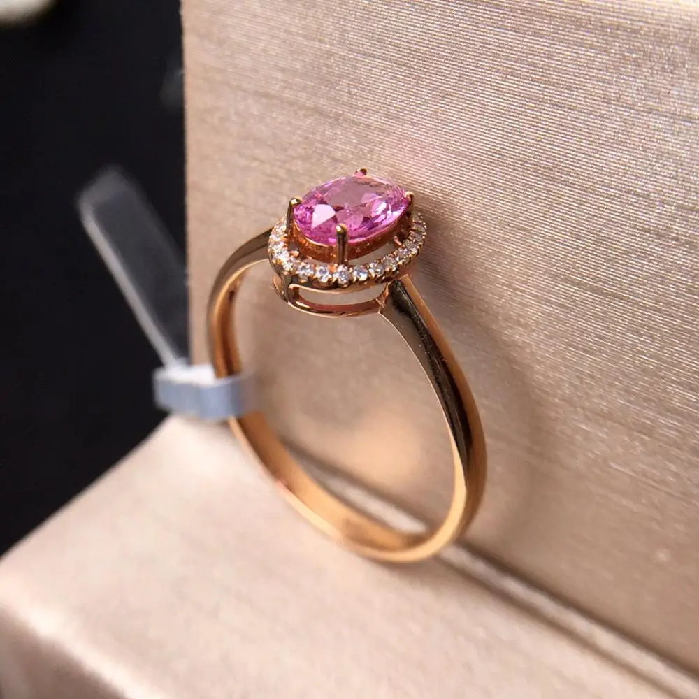 Кольцо с розовым сапфиром Pure 18 K золото натуральный Unheat Овальный розовый