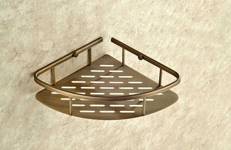 

Vintage Retro Antique brass Wall Mounted Bathroom Single Tier Corner Shower Shelf Storage Basket Bathroom Accessory mba520