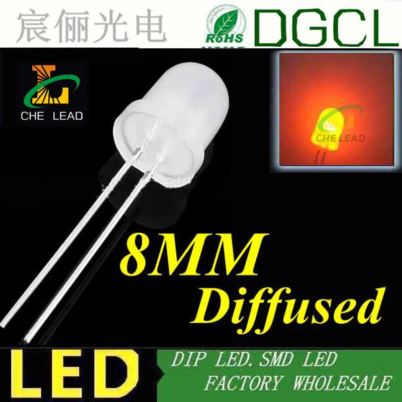 1000 шт зеленый 8 мм Индикатор круглый рассеянный светодиод 568-575nm dip led 2 0-2 5 V (CE &amp Rosh)