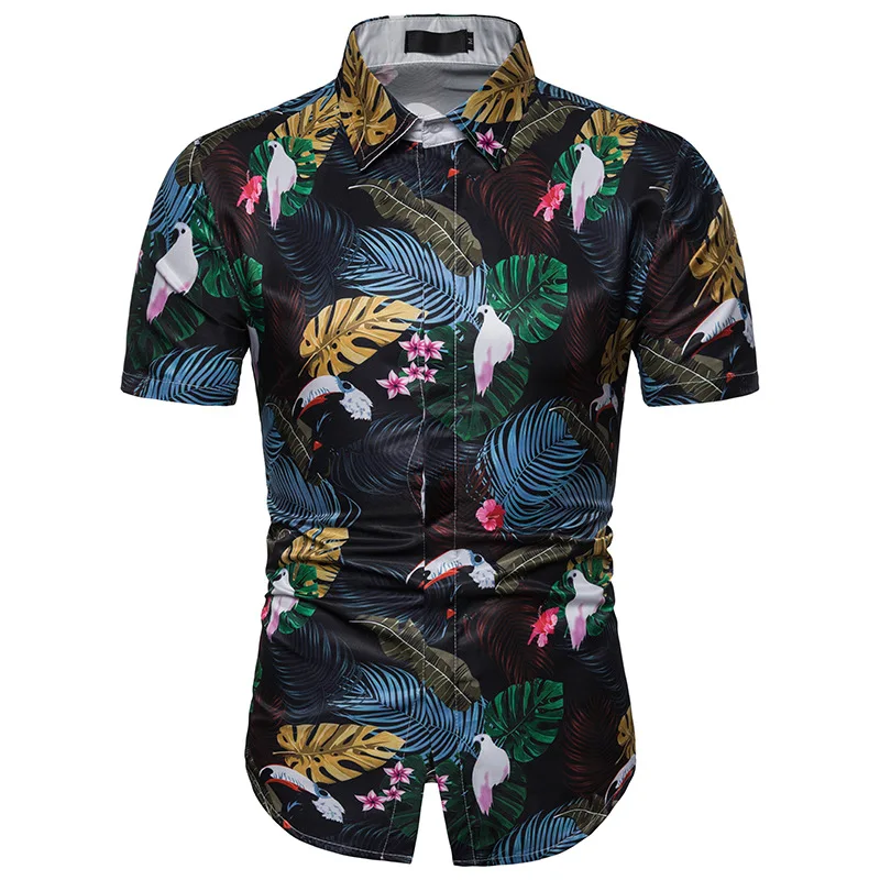 

3D Floral Bird Print Hawaiian Shirt 2021 Brand New Slim Fit Short Sleeve Shirt Men Hip Hop Streetwear Casual Beach Shirts Male