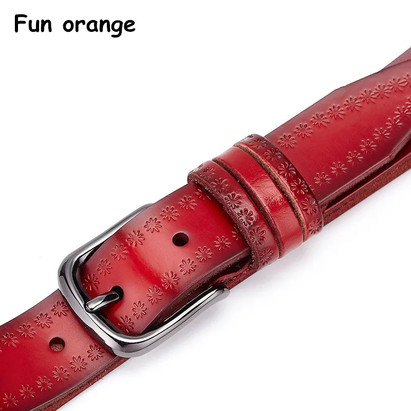 Весело оранжевый женский кожаный ремень простой ретро досуг пряжкой для джинсов