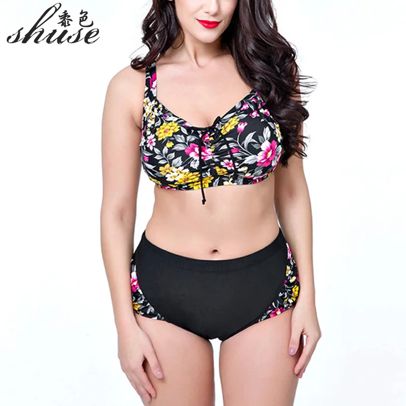 2017 плюс размер женский купальник их двух частей бикини набор пуш ап высокая талия