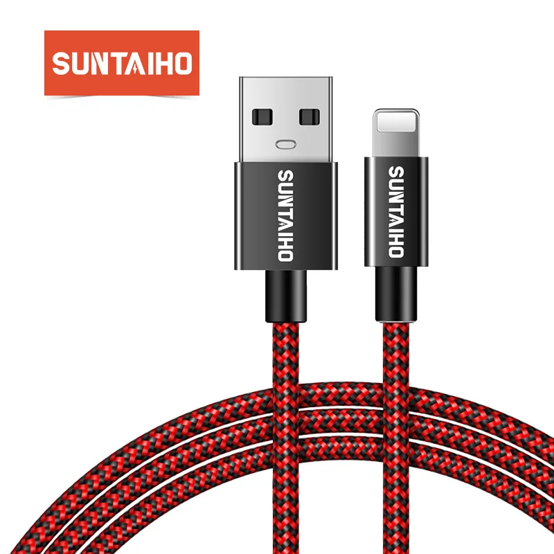 Black Red Suntaiho USB кабель для световых кабелей для iphone 8 плюс XS макс провод для зарядки USB нейлон данных зарядный кабель для iphone X 6S 7 Plus XR зарядное устройство - Цвет: Black Red