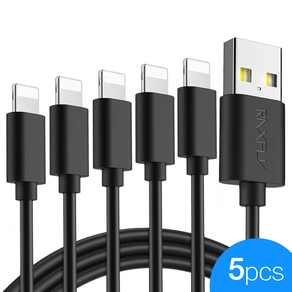 Black 5 шт./лот кабели RAXFLY USB кабель для iPhone 8 7 плюс Быстрая зарядка 5 В/2A Lightning/usb для iPhone 6 6s синхронизации данных USB провода - Цвет: Black