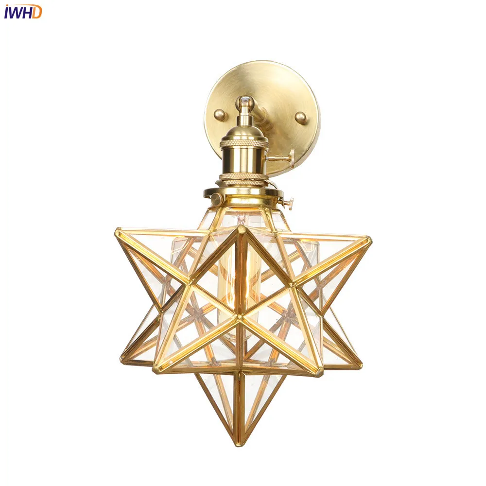 

Creative Glass Stars Wall Lamp Wandlamp Copper Nordic LED Wall Lights Mirror Light With Switch For Bedroom Bathroom Lights