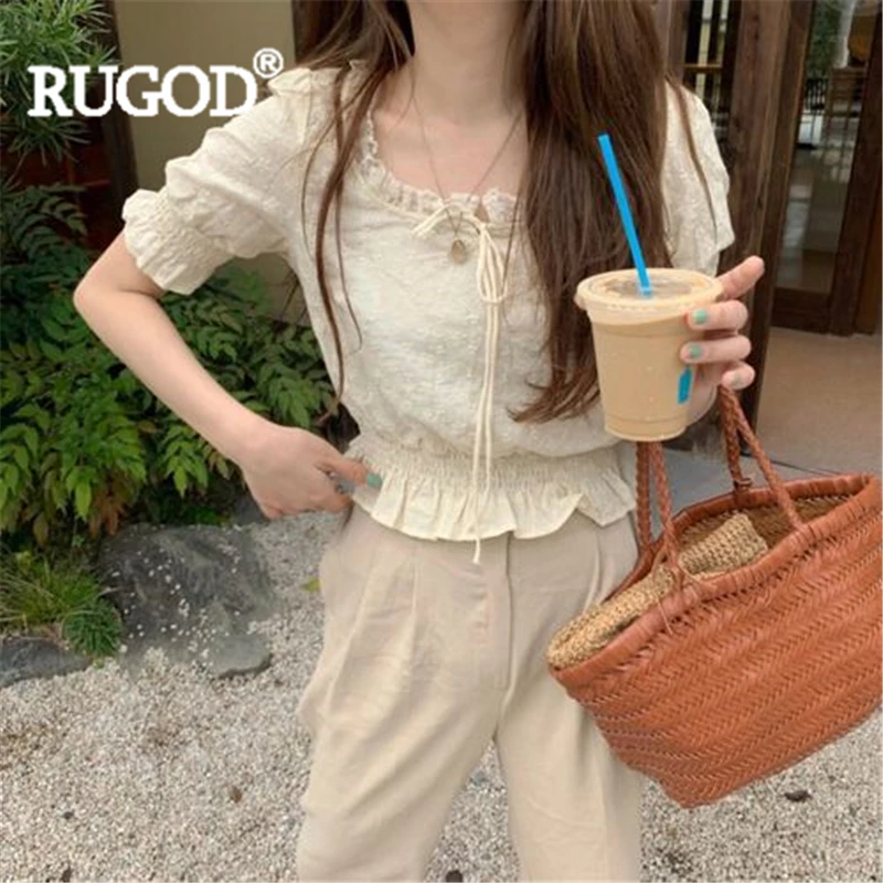 Женская кружевная блузка RUGOD летняя однотонная с квадратным вырезом высокой