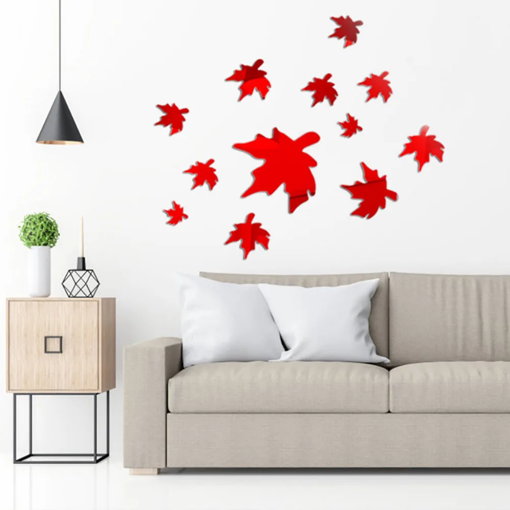 Acrylic 3D Maple Leaf Combination Mirror Effect Wall Sticker Decal Home Decor Autumn maple leaves falling stickers for parlot | Дом и сад