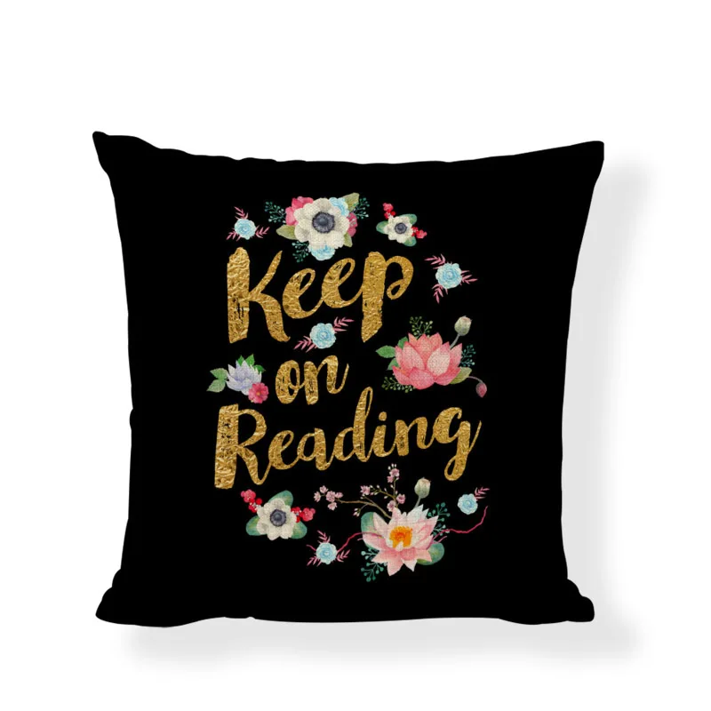 Наволочка с буквенным принтом 45*45 см узор книжным венком 1 Боковая печать