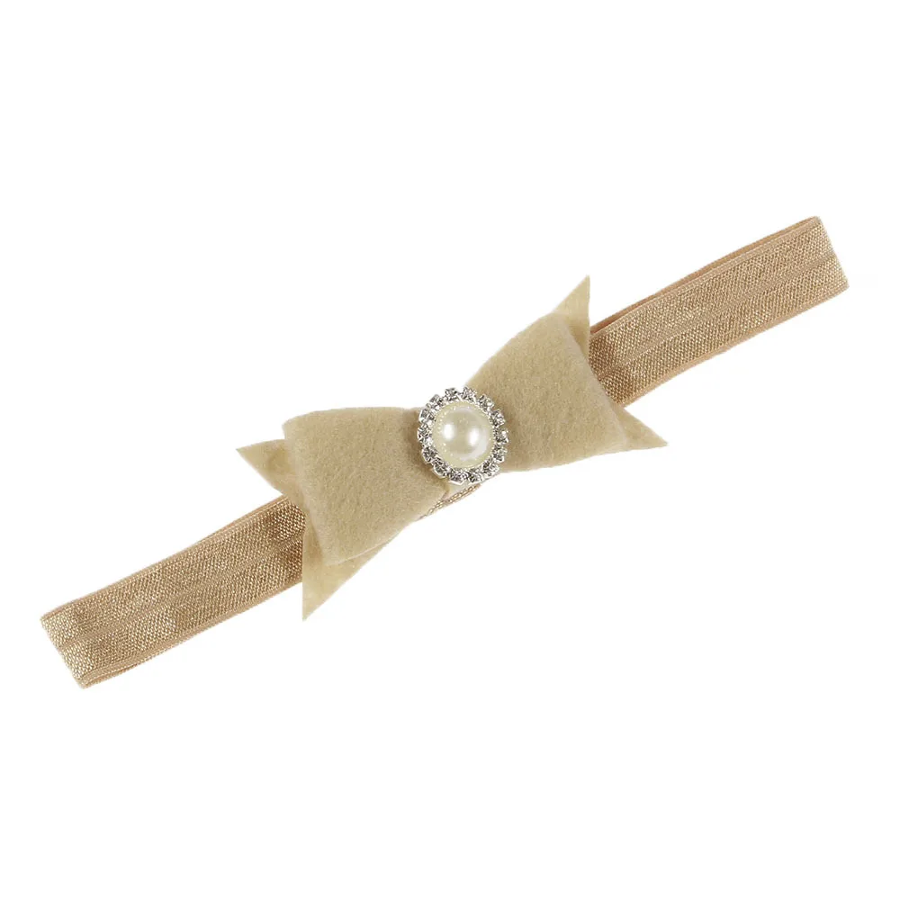 Yundfly Newborn Felt Bow Elastic Headband With Pearl Rhinestone Center Hair Bands Birthday Gift Baby Photo Props | Мать и ребенок