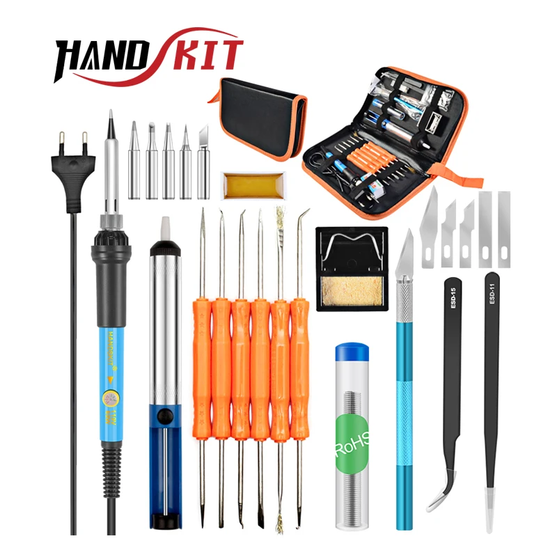 Handskit 220 В 110 В 60 Вт Электрический паяльник с регулируемой температурой комплект+ 5 шт. ПАЯЛЬНЫЕ НАКОНЕЧНИКИ Weldibg инструменты для сварки и ремонта