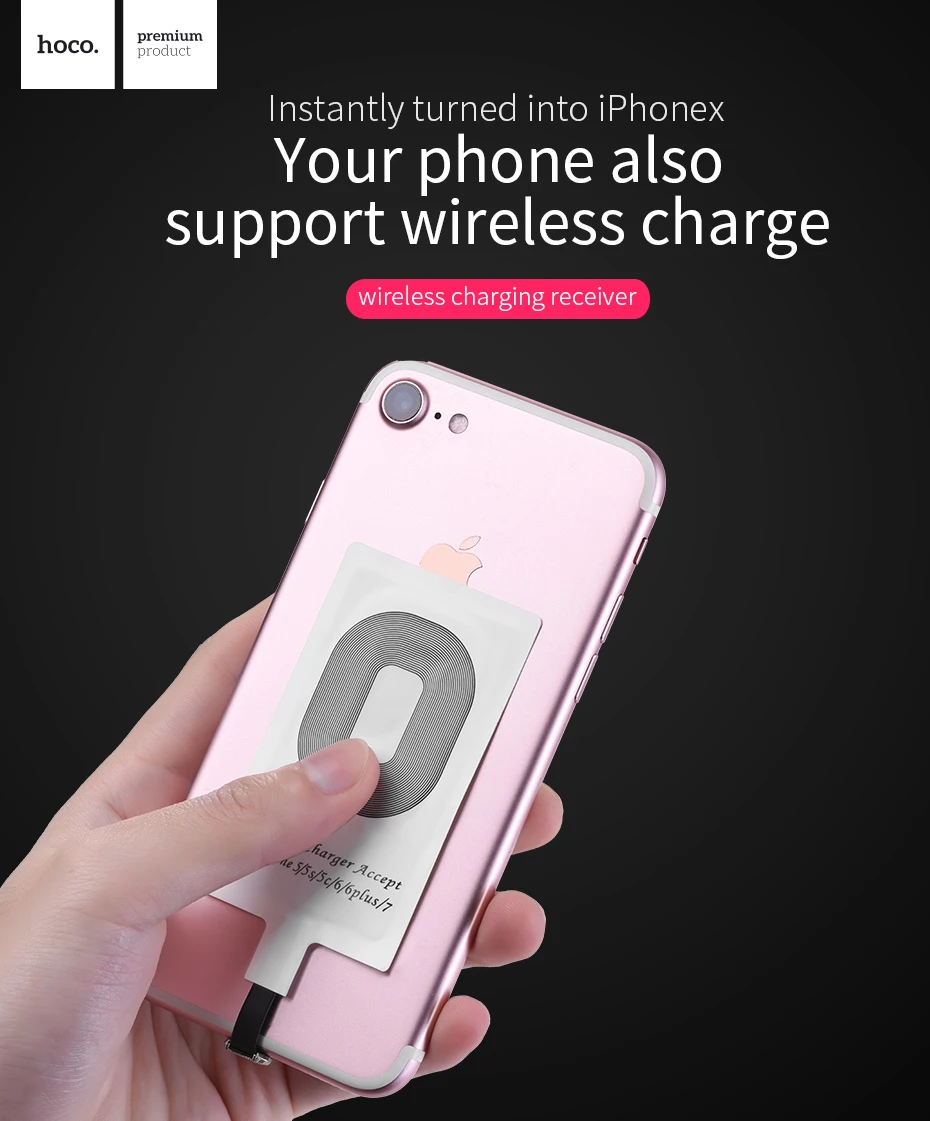 HOCO Беспроводное зарядное устройство приемник для iPhone 5/5S/6/6s Plus/7 QI Беспроводное зарядное устройство адаптер для usb type-c Android телефон зарядное устройство s