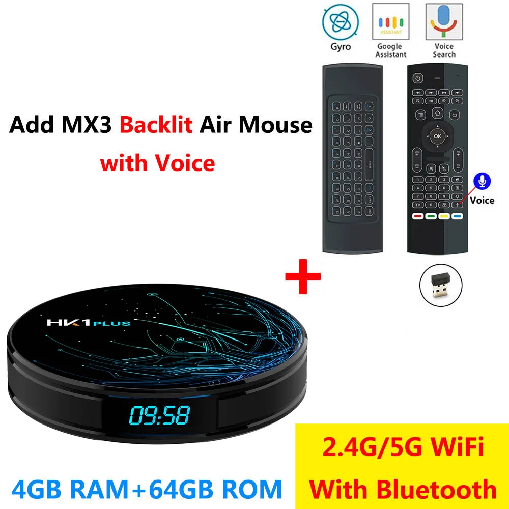 4GB64GB add MX3L mic HK1 PLUS 4 ГБ ОЗУ 32 Гб 64 Гб ПЗУ Смарт Android 9,0 ТВ коробка Amlogic S905X2 2,4G 5G WiFi Bluetooth H.265 4K HD 2 Гб 16 Гб медиаплеер - Цвет: 4GB64GB add MX3L mic