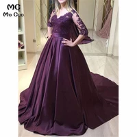 a line 34 sleeves prom pageant dresses with appliques lace v neck evening gown wedding party dress prom dress for women