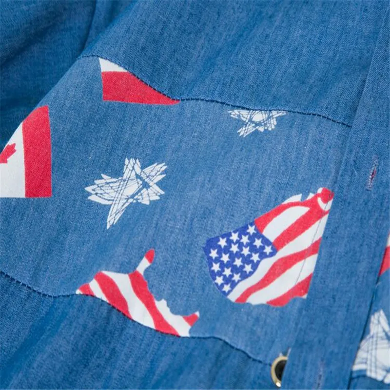 Мужская ковбой Рубашки 2016 Моды Шить джинсовые Американский Флаг с длинным