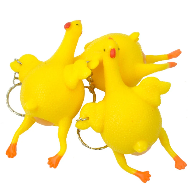 Novelty Yellow Chicken Laying Egg Keychains Sticky Venting Prank Mischievous Spoofing Mood Squeeze Relief Gift Key Chain Keyring | Украшения