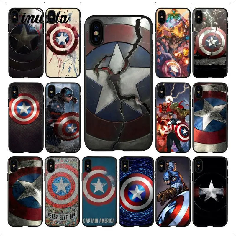 Силиконовый чехол для телефона Yinuoda supper hero marvel Captain America Shield iPhone 5 5Sx 6 7 7plus 8 8Plus X XS MAX