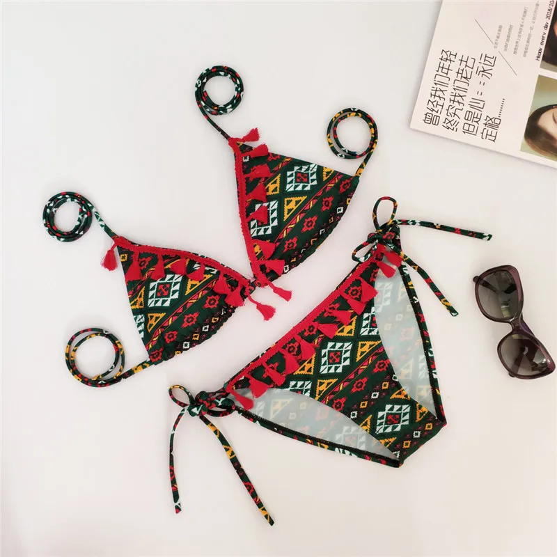 

2019 New Sexy Women Swimsuits Exotic Customs Frenulum Tassels Bikini Swimwear Brazilian Bikini Set Bathing Suits Swim Wear S-XL