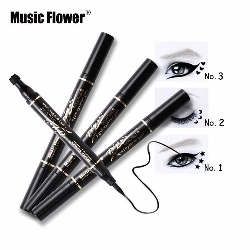 Жидкая подводка для глаз и штамп от бренда Music Flower двухсторонняя Черная Подводка