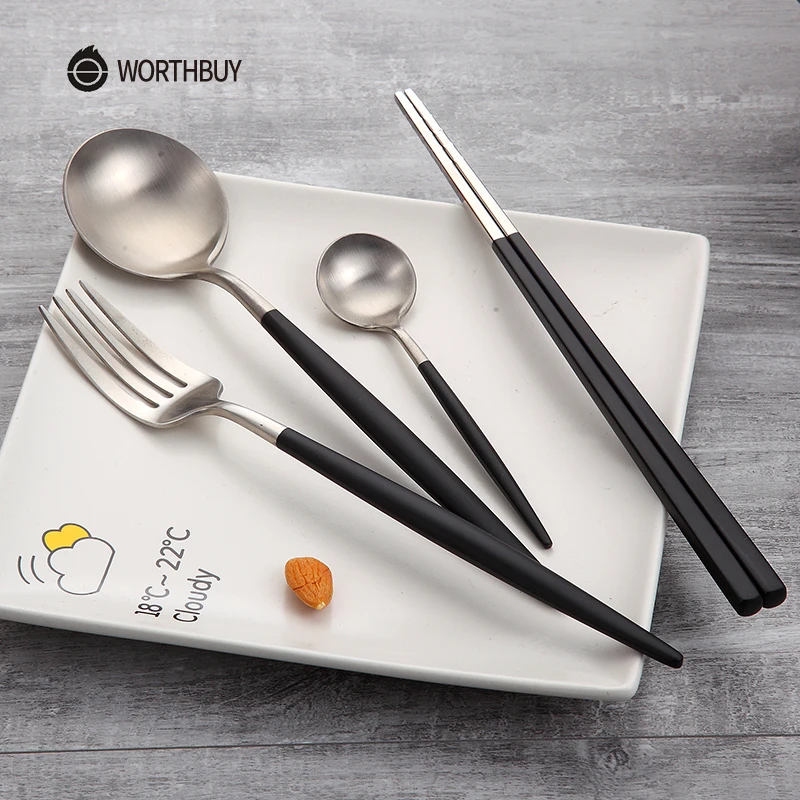 WORTHBUY 4 шт./компл. столовые приборы с портативной сумкой 304 нержавеющая сталь