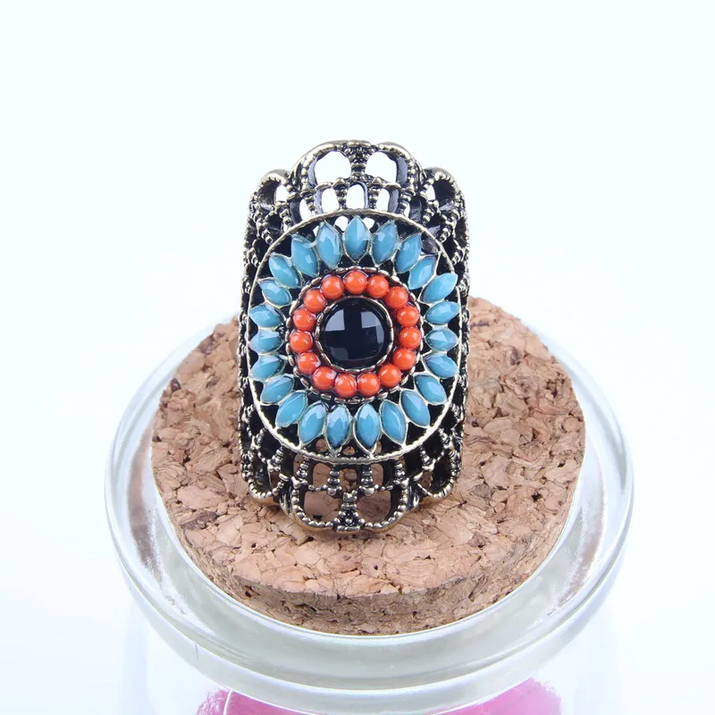 Женские богемные кольца с бусинами в стиле ретро цветочным узором этническом