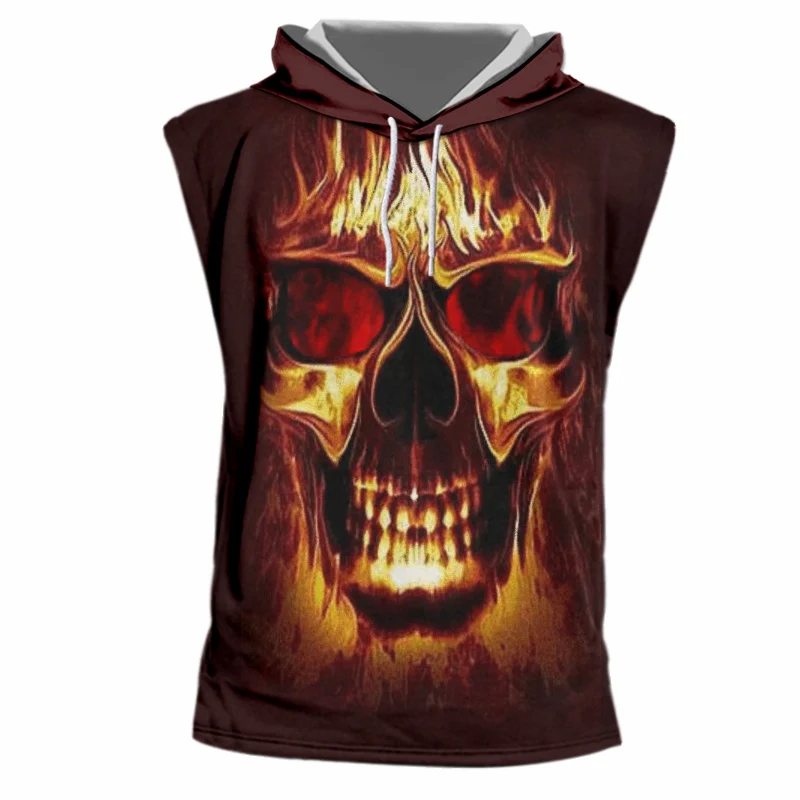 OGKB летний топ на бретелях с капюшоном для женщин/мужчин крутой принт Пламя Череп