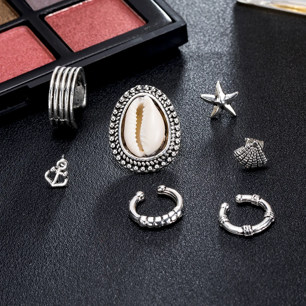 7 шт./компл. серьги гвоздики в виде якоря из натуральной раковины модные богемные