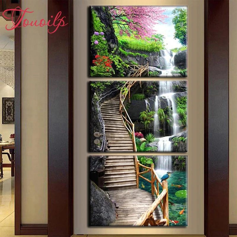 

Алмазная живопись 5D TOUOILP 3 шт., вышивка крестиком, полная мозаика, декоративная «сделай сам», алмазная вышивка, уличная картина «Водопад», иск...