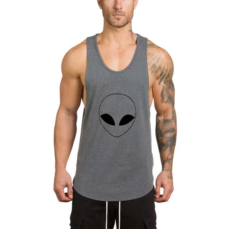 Saucer Man UFO cotton T shirt FitnessMen's Vests Gym Sleeveless Shirt Tank top Running trainning Quick Dry tops bodybuilding | Спорт и