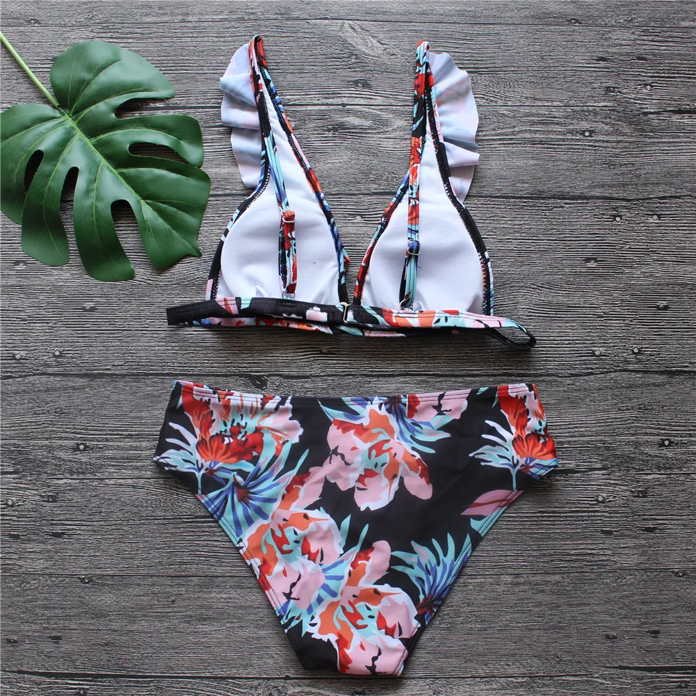 2018 Цветочные бразильские бикини с оборками на бретельках купальник женский