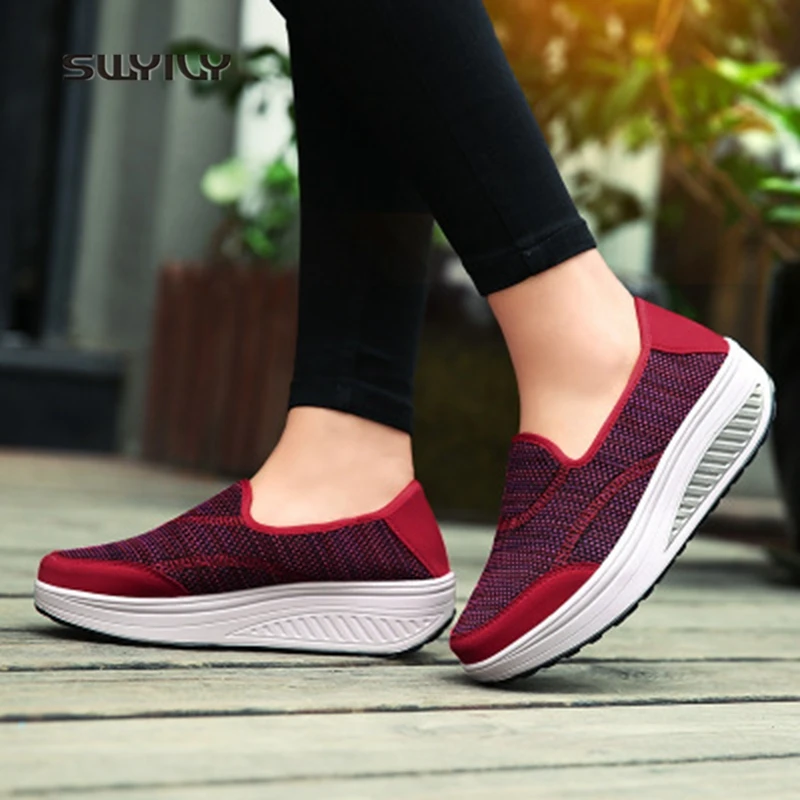 SWYIVY Для женщин обувь для похудения туфли из дышащего плетеного материала на