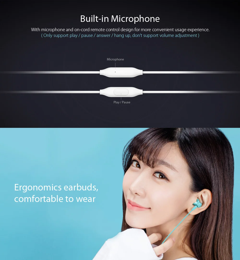 Оригинальный Xiaomi наушники Piston розового и голубого цвета басовые Базовая версия
