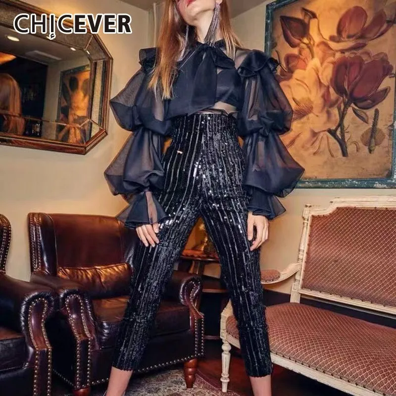 Женская блузка CHICEVER винтажная леопардовая шифоновая на шнурках с бантом и