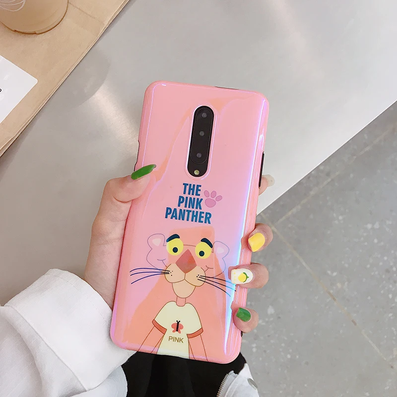 Голубой легкий Чехол для OnePlus 7 Милая Розовая пантера Глянцевая задняя крышка Подарочные чехлы для телефонов для one plus для Oneplus 7 Pro задняя крышка