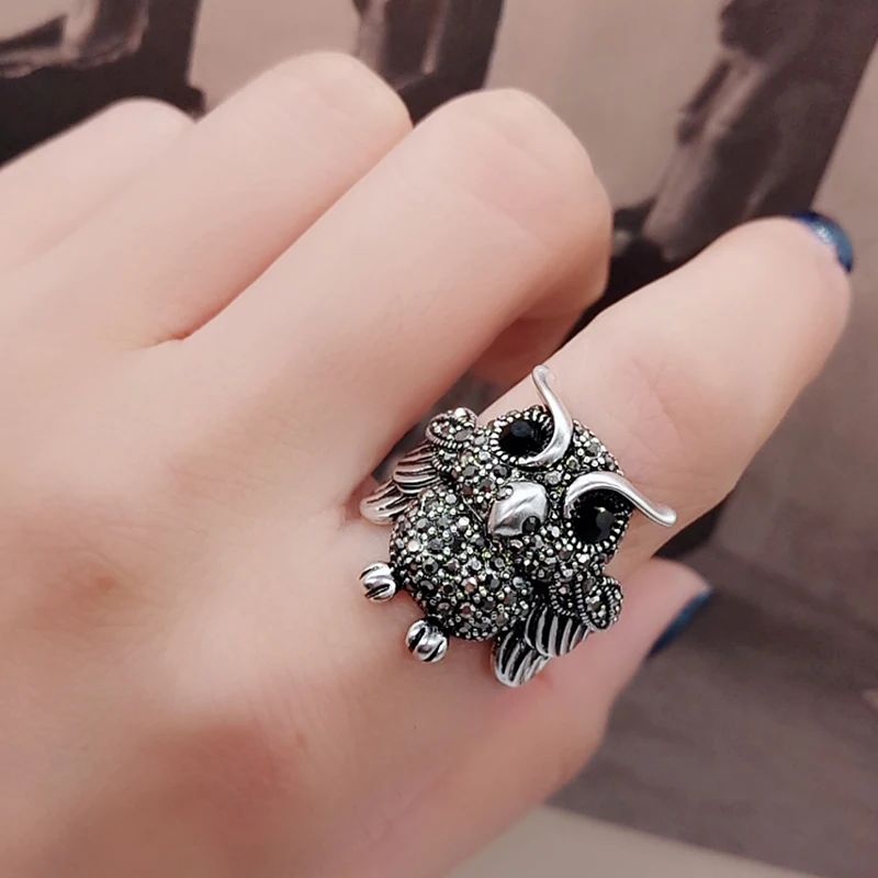 K гаджеты модные панк кольцо Черный Кристалл Rhinestone животное геккон Античный