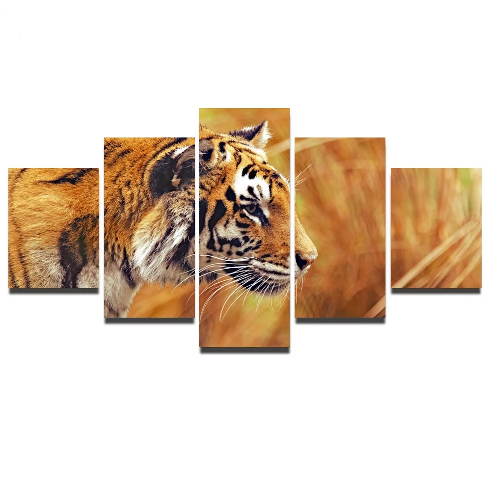 5 панелей Большой HD печатный рисунок Тигр осенний постер холст принт искусство