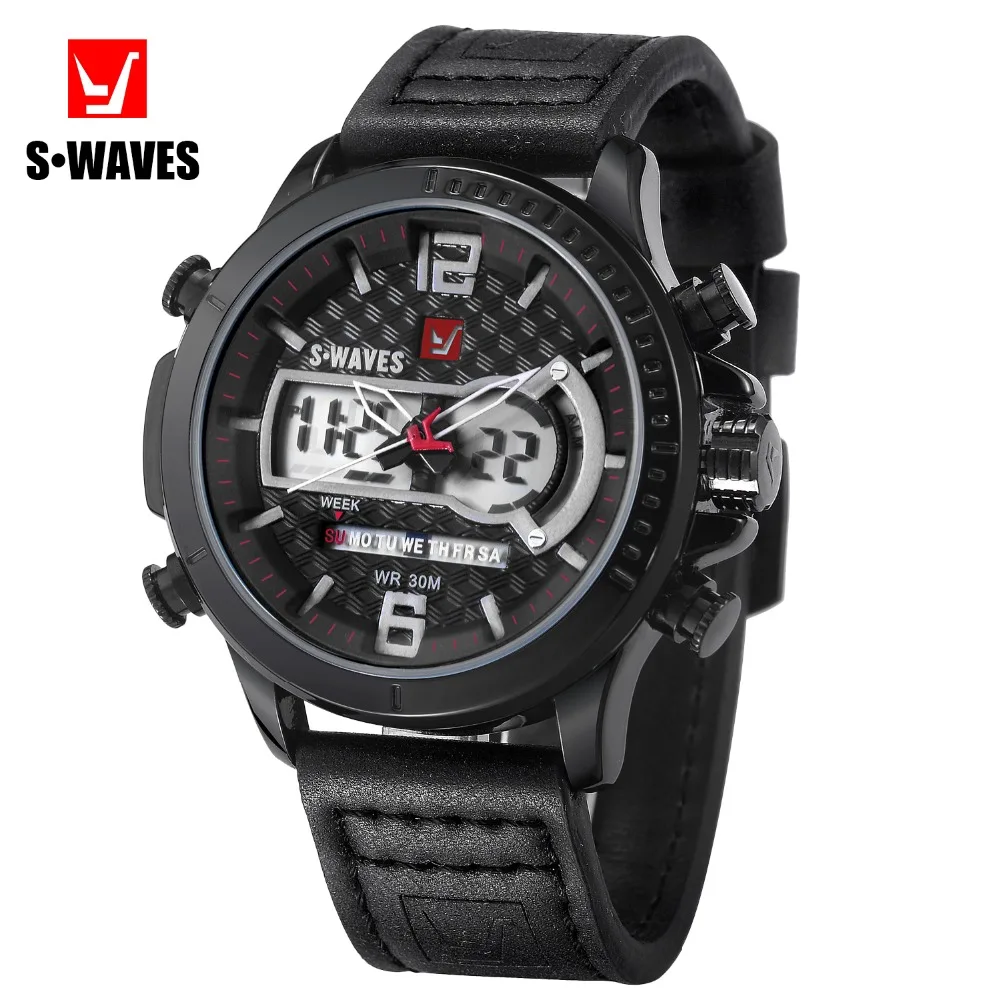 Брендовые SWAVES часы с двойным дисплеем кварцевые мужские спортивные