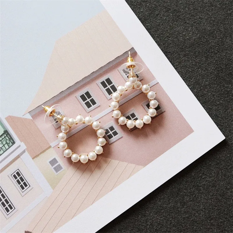 ENZE new ladies jewelry selling white imitation pearl round stud earrings elegant fashion | Украшения и аксессуары