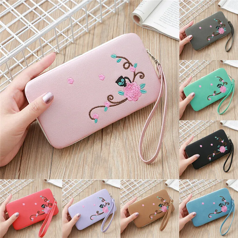 Новый женский кошелек длинный кожаный с цветочным рисунком милый складной