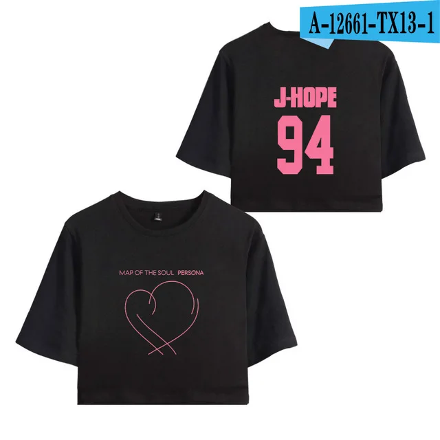 Корейский Kpop J-HOPE SUGA JIN карта соул персональный принт короткий топ женские футболки для девочек короткий рукав Сексуальная футболка - Цвет: 01