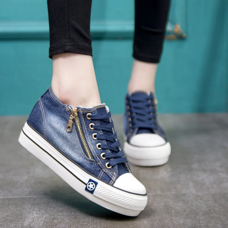 

SWYIVY Autumn Shoes Women Sneakers Platform 2019 Female Shoes Causal Vulcanize Canva Sneakers For Women Zapatos Mujer Shoe Denim