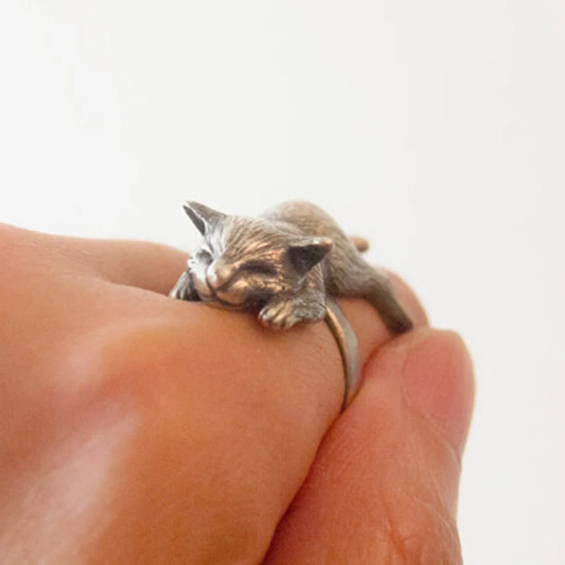 Wholesale Unique Handmade Retro Sleeping Cat Ring Cute Pet Girl Gift Jewelry--12pcs/Lot | Украшения и аксессуары
