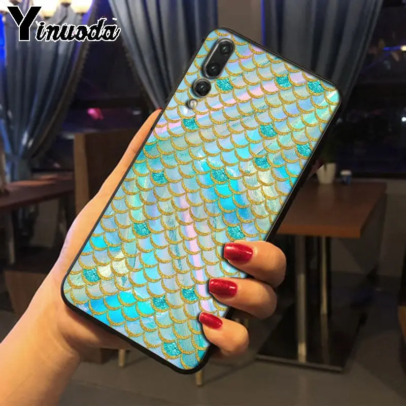 Yinuoda Розовый Фиолетовый Блестящий чехол для телефона с русалочкой Huawei P20pro mate10lite p9