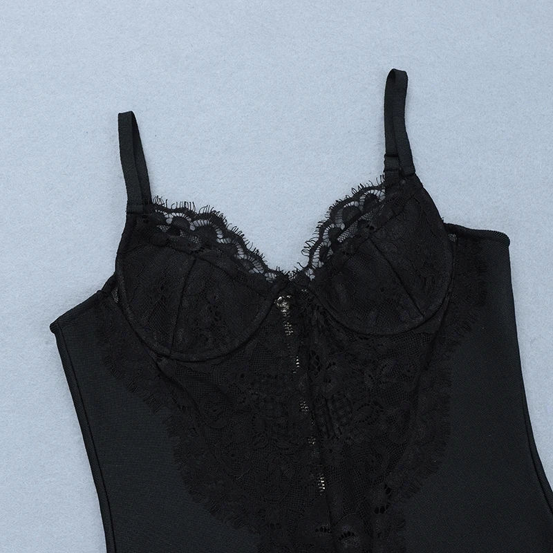 

New Elegant Classic Black Bandage Summer Jumpsuit Women Casual Outfit Style Sleeveless Lace Bodycon Jumpsuit Wholesale 2019