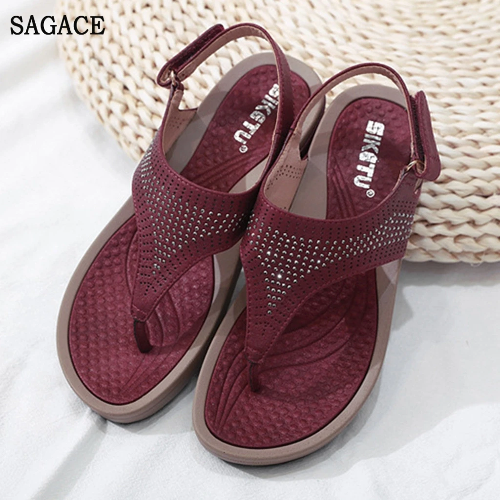 Сандалии SAGACE женские с кристаллами богемные удобные пляжные туфли на каблуке