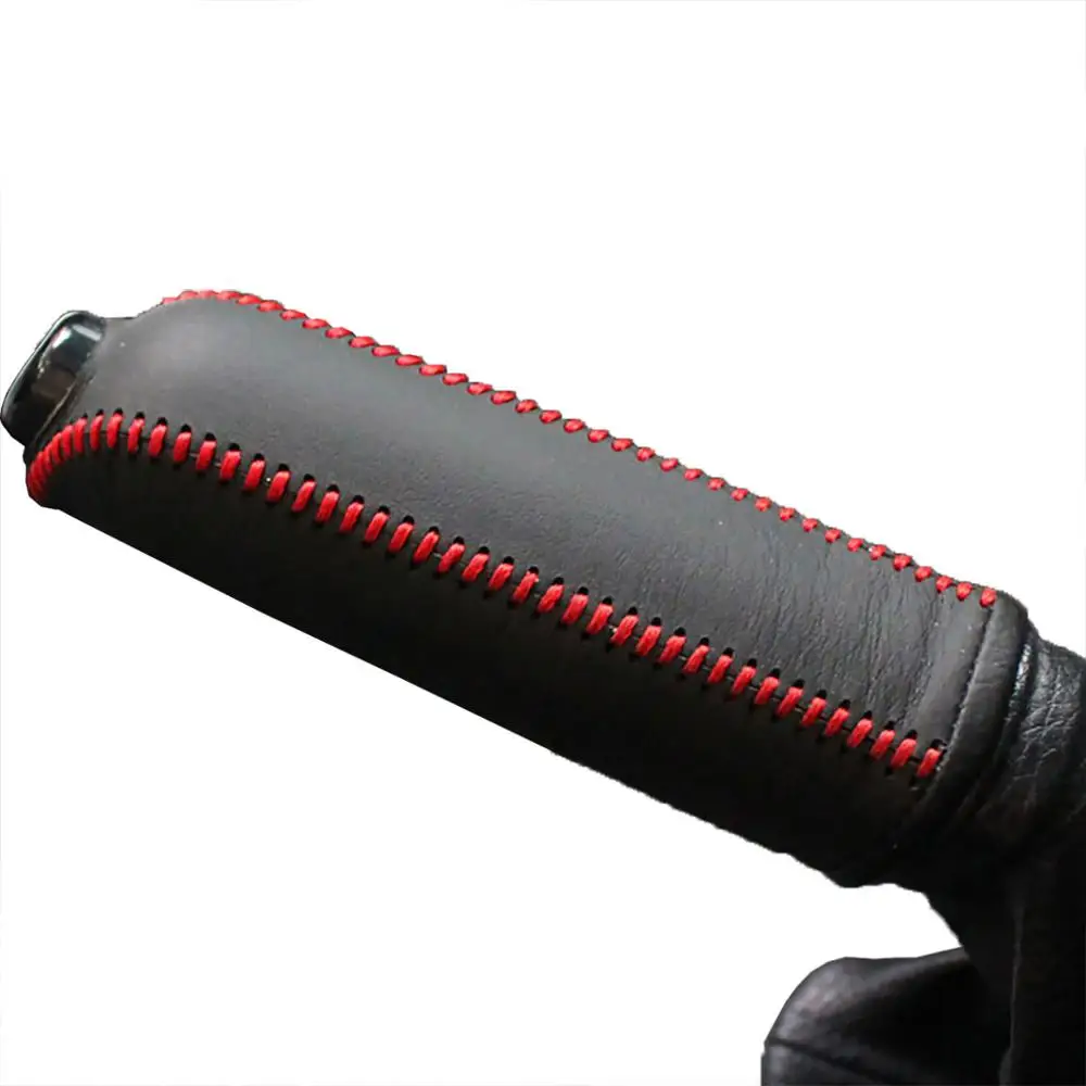 HandbrakeCover Red PONSNY автомобильные рулевые/зубчатые/ручные тормоза чехлы из натуральной кожи чехол для Ford Focus 1,8 2005-2012 авто ручной работы крышка - Название цвета: HandbrakeCover Red