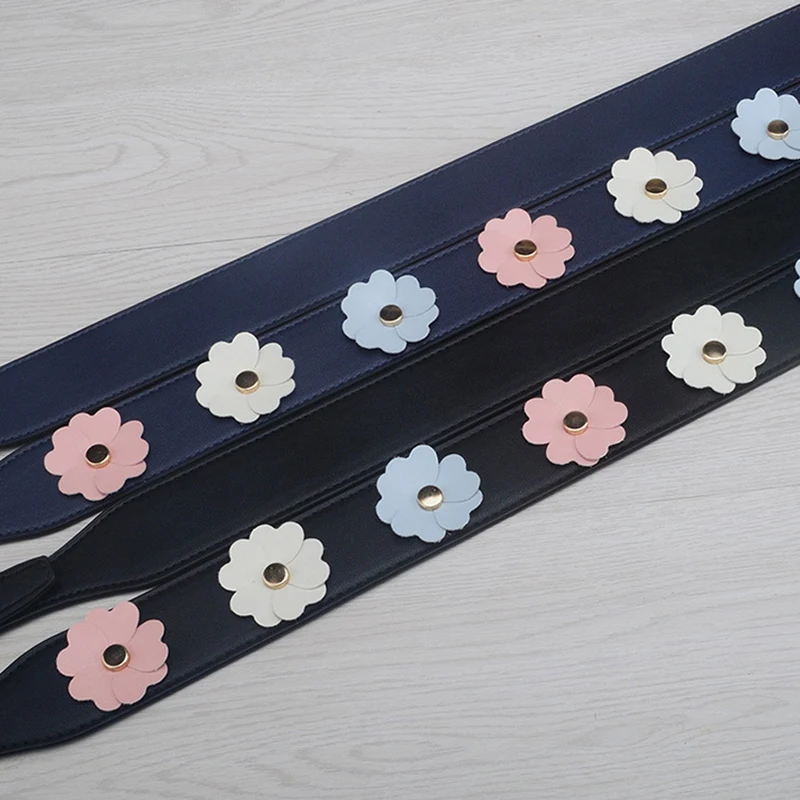 Wide PU Flower Shoulder Bag Strap For Women Replacement Long Leather Handbag Belt Colorful Rivet Adjustable Crossbody Bag Strap